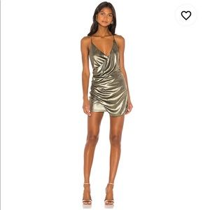 superdown “Anna Draped Mini Dress in Gold”